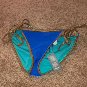 NWT Blue and gold tie bikini bottom